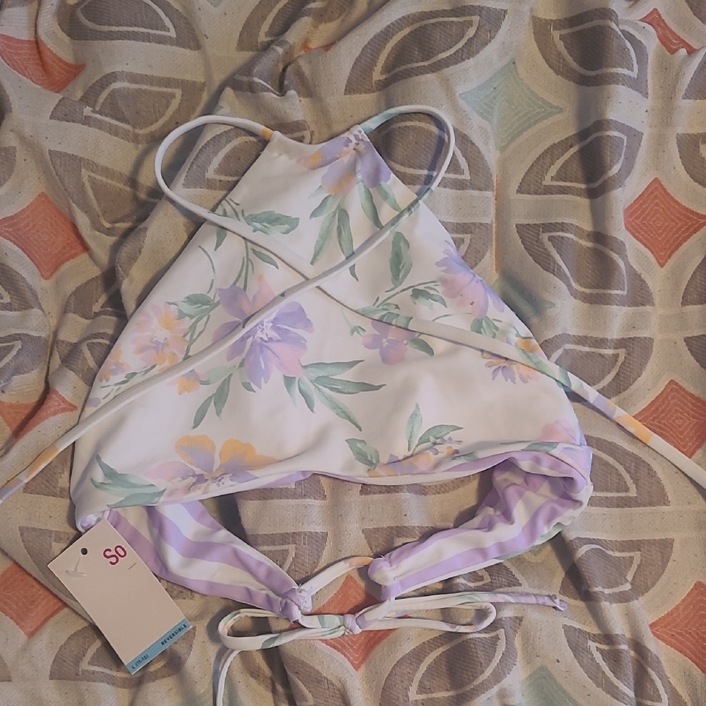 SO Floral Halter Bikini - Purple and White